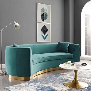 Modway EEI-3408-TEA Resolute Curved Performance Velvet Sofa Teal