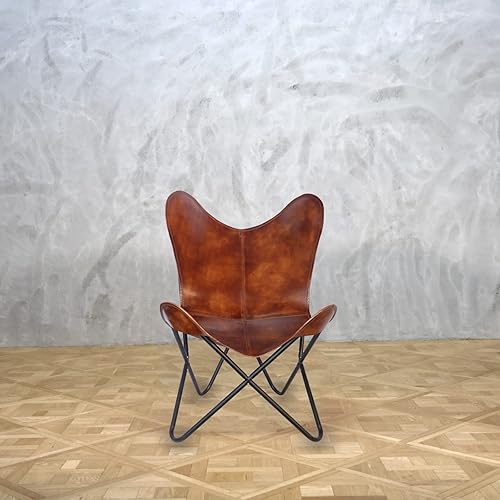 Miniatura 5 de Silla de mariposa con estampado antiguo, piel auténtica, estilo vintage moderno, hecha a mano, reclinable, uso en interiores y exteriores