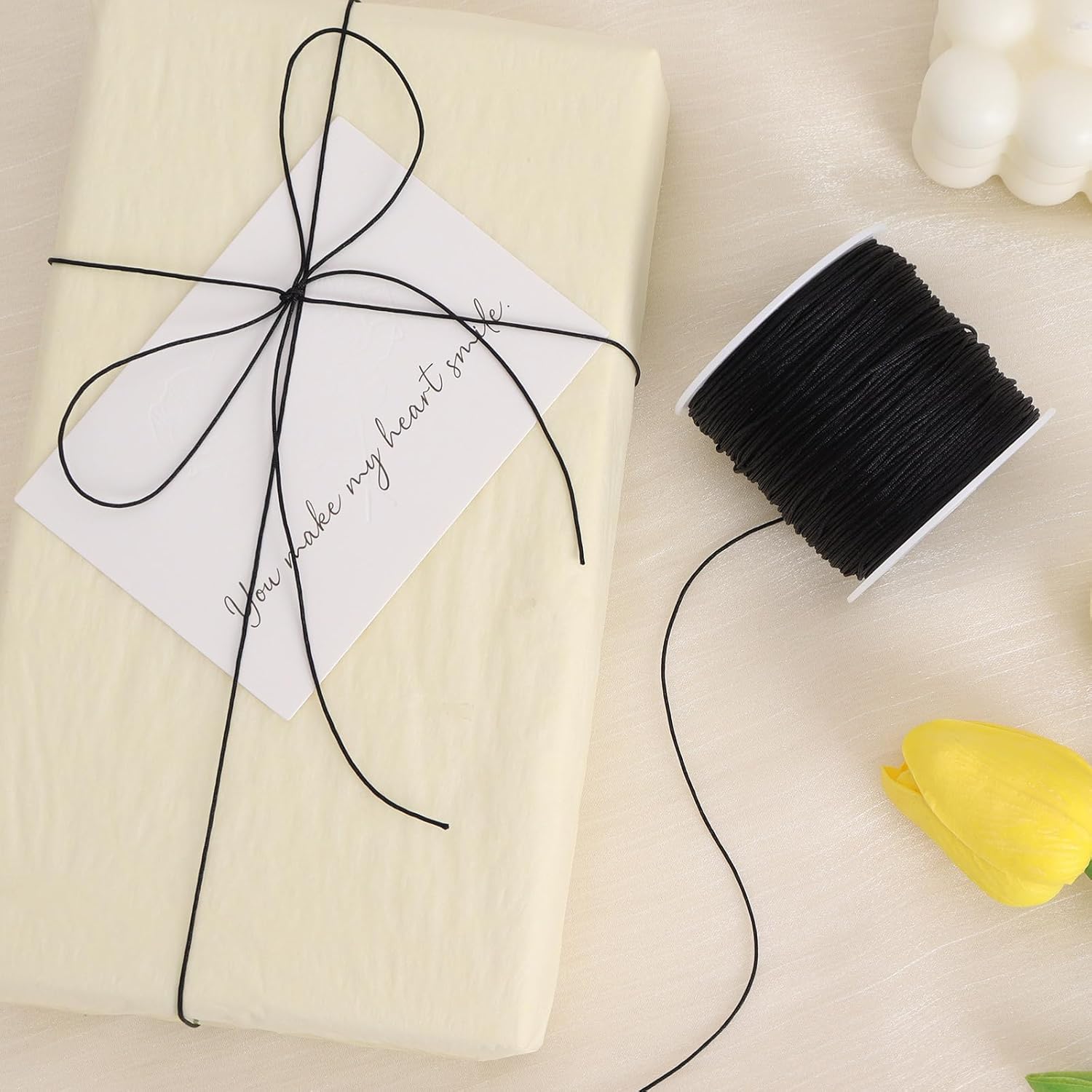 0.8MM 110 Yards Black Nylon Cord, Wind Chime Cord for Bracelet Necklace Jewelry Making, Satin Nylon String for Beading Thread Rattail Macrame Kumihimo Crafts Chinese Knotting - Image 6