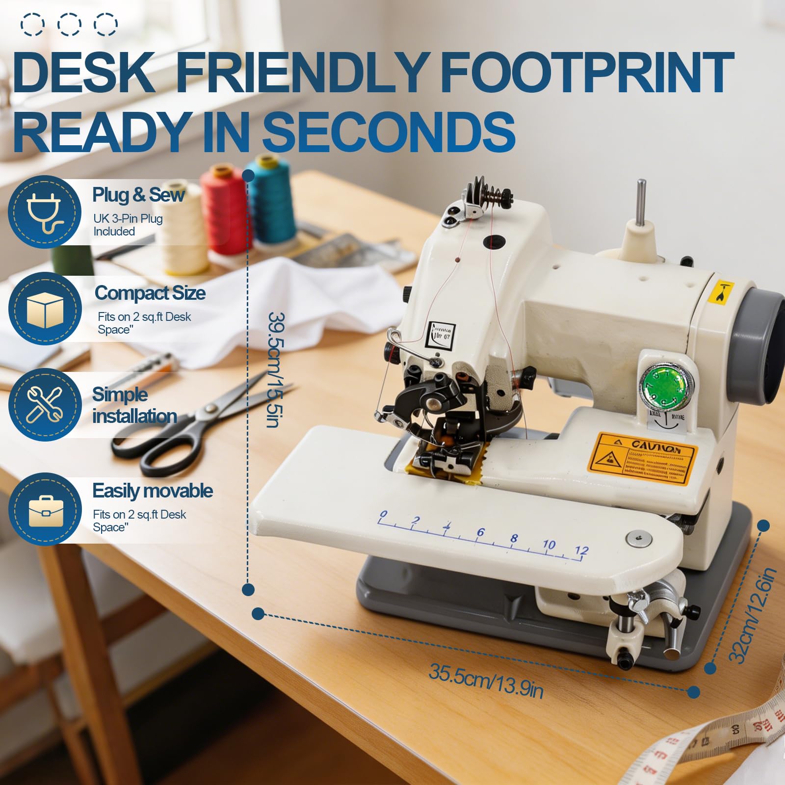 Máquina de dobladillo portátil de punto ciego, máquina de coser y bordar, equipo de longitud de puntada ajustable de 10 agujas, paso de aguja de 3 a 8 mm, velocidad de 1200 rpm, adecuada para alterar