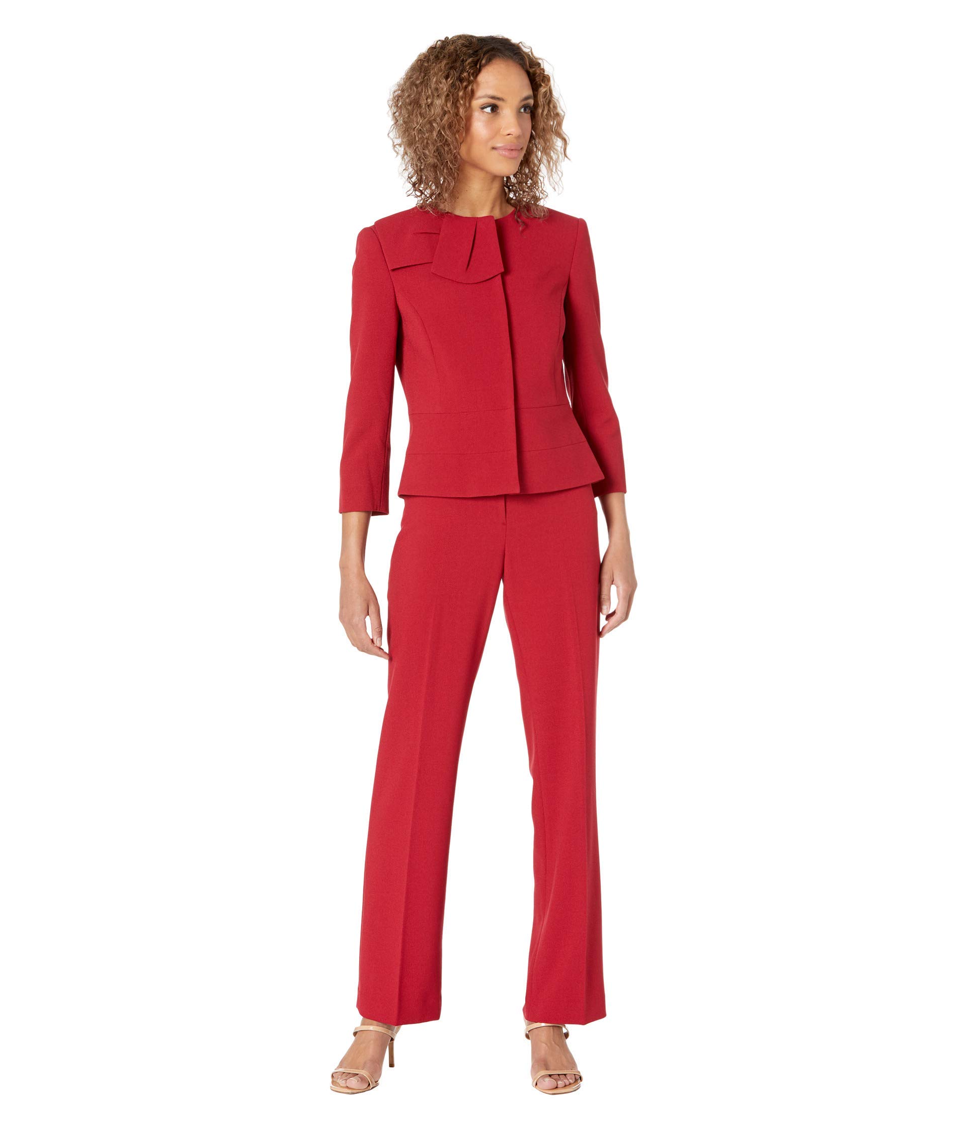 Women's Collarless Peplum Jacket and Pant Set