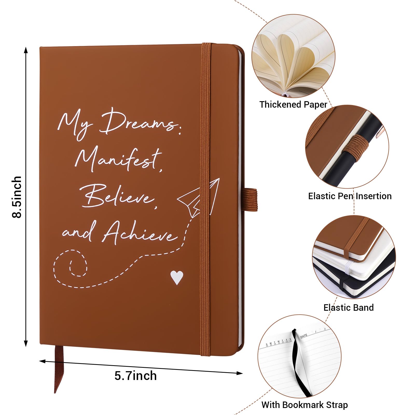 Cuadernos de diario, diario rayado A5 para hombres y mujeres, cuaderno de tapa dura de piel sintética para escribir, negocios, trabajo, escuela, 14,5 x 21,6 cm, color negro