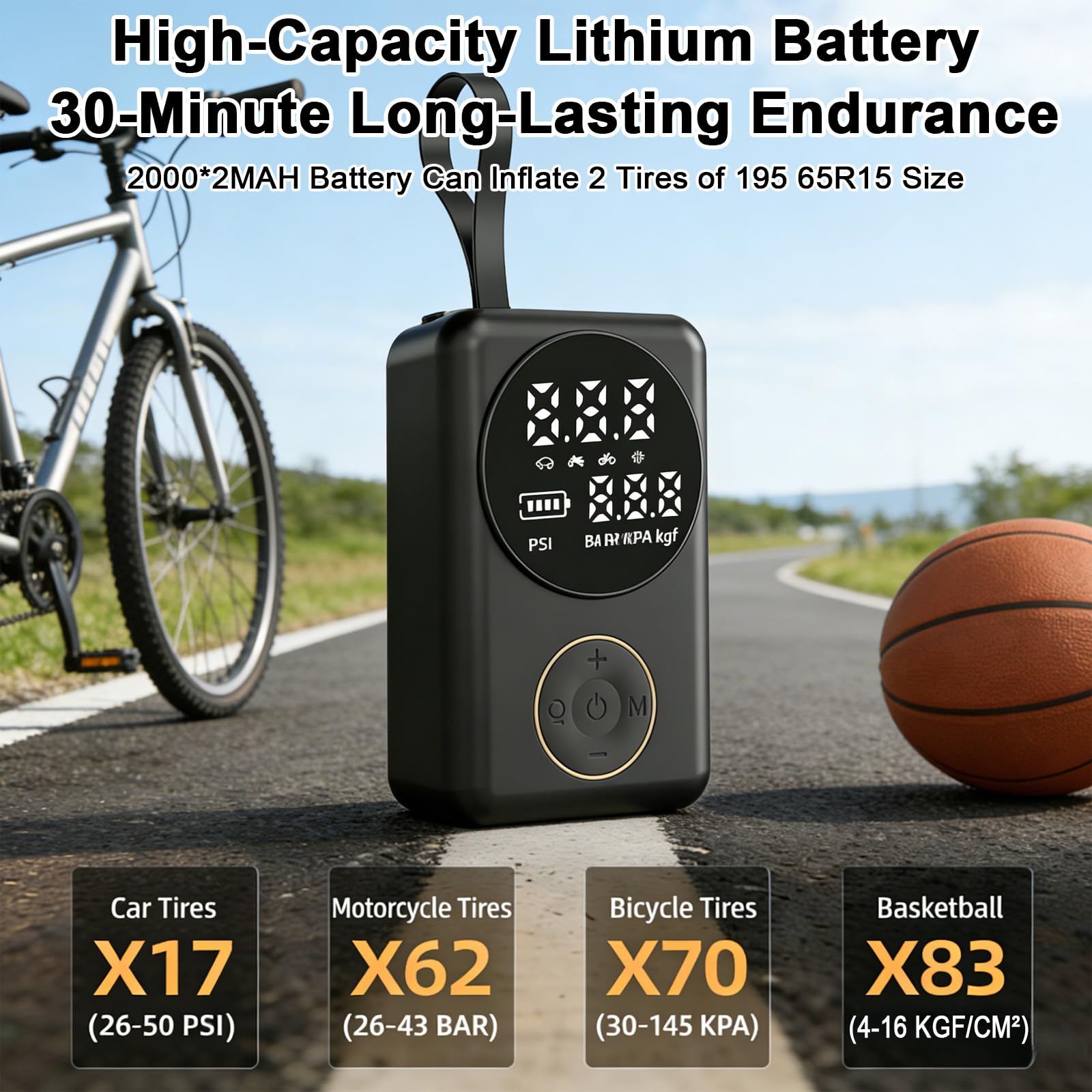 Pompa ad aria elettrica senza fili, Pompa per bicicletta 150 PSI Elettrico con luce di lavoro LED e spegnimento automatico, Pompa per bicicletta Mini Compressore USB Batteria Pompa ad aria per auto