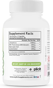 Skin Whitening Supplement, Glutathione 1000mg, Clears and Evens Skin Tones, Helps Clear Up Dark Spots and Acne Scars - 60 Capsules