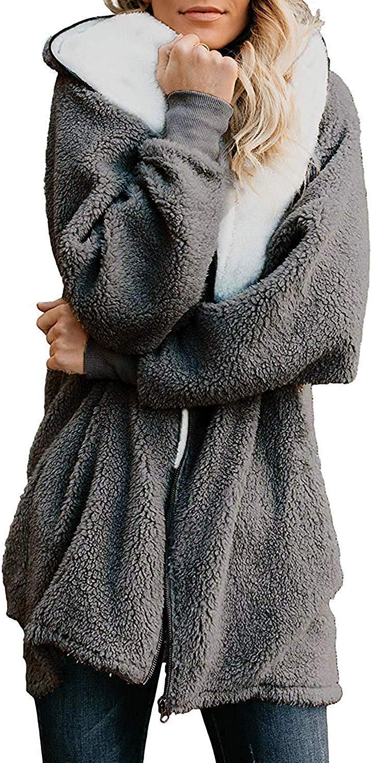 Yanekop Womens Oversized Sherpa Jacket Fuzzy Fleece Jackets Zip Up