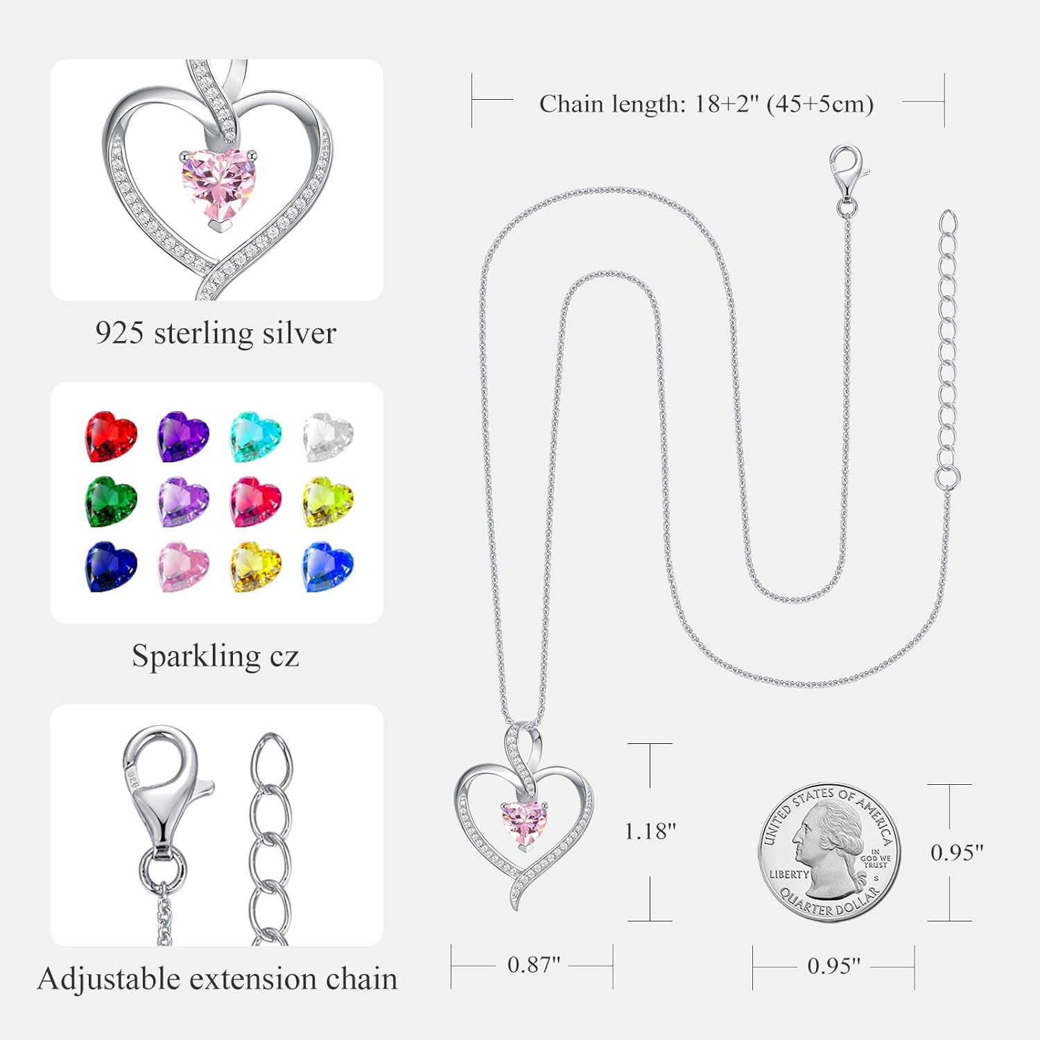 E Infinity Necklace 925 Sterling Silver Love Heart Birthstone Necklace, Mother’s Day Birthday Anniversary Jewelry Gifts for Wife Girlfriend Mom Her - Image 4