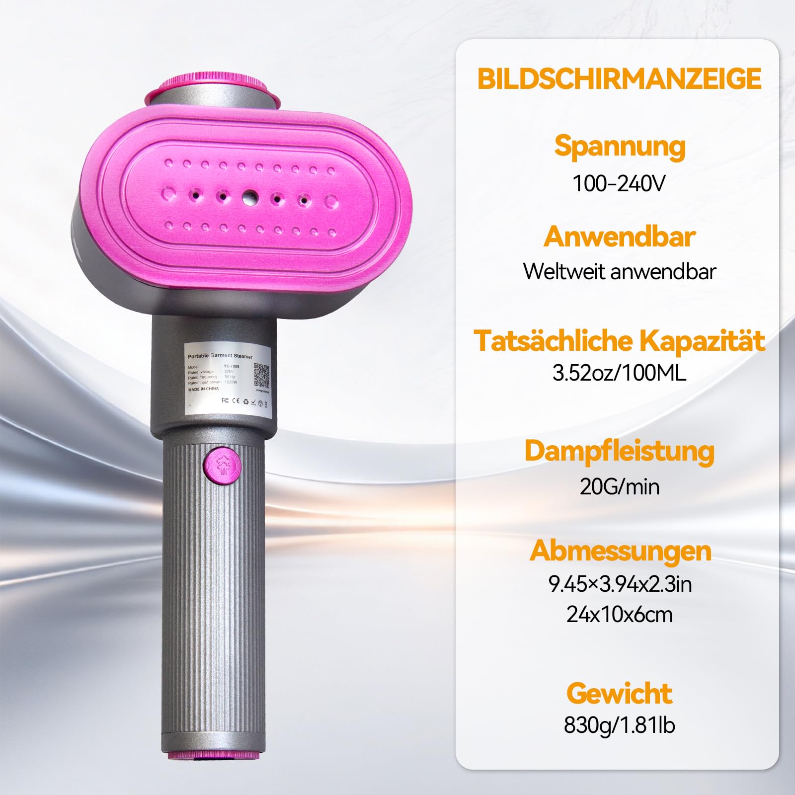 Reise Dampfglätter, 2 in 1 Tragbarer Dampfsteamer für Kleidung mit 100 ml Wassertank & 1200 W, 15 Sekunden Schnellaufheizung, LED-Display, Handheld Reisebügeleisen, Grau und Lila