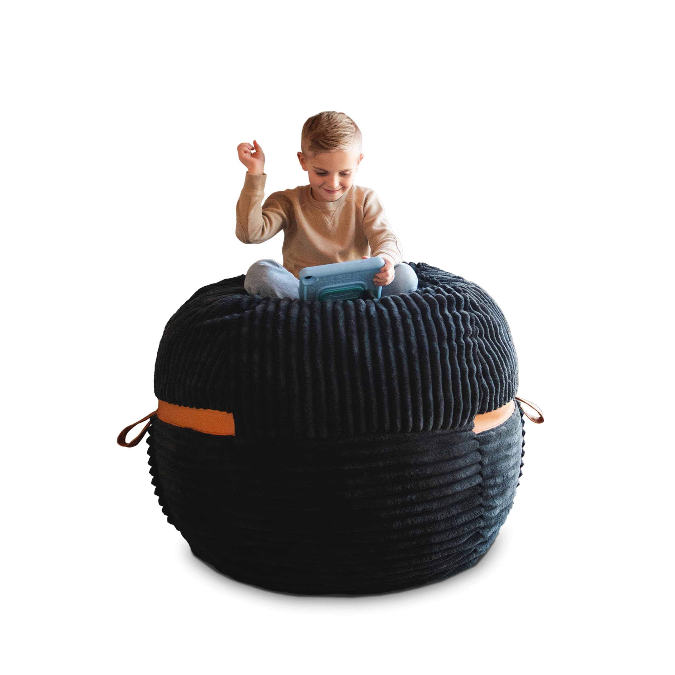 Big Joe Fuf 4Ft Foam Bean Bag Chair with Removable Cover for Kids, Teens, Black Licorice, Corded Plush, 4 Foot Large Reading and Gaming Seat