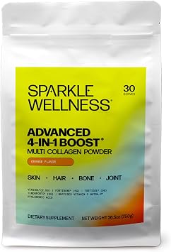 Sparkle Wellness Advanced 4-in-1 Boost Multi Collagen for Joints Orange | for Joints, plus Skin, Hair & Bone Health, with VERISOL, FORTIBONE, FORTIGEL & TENDOFORTE