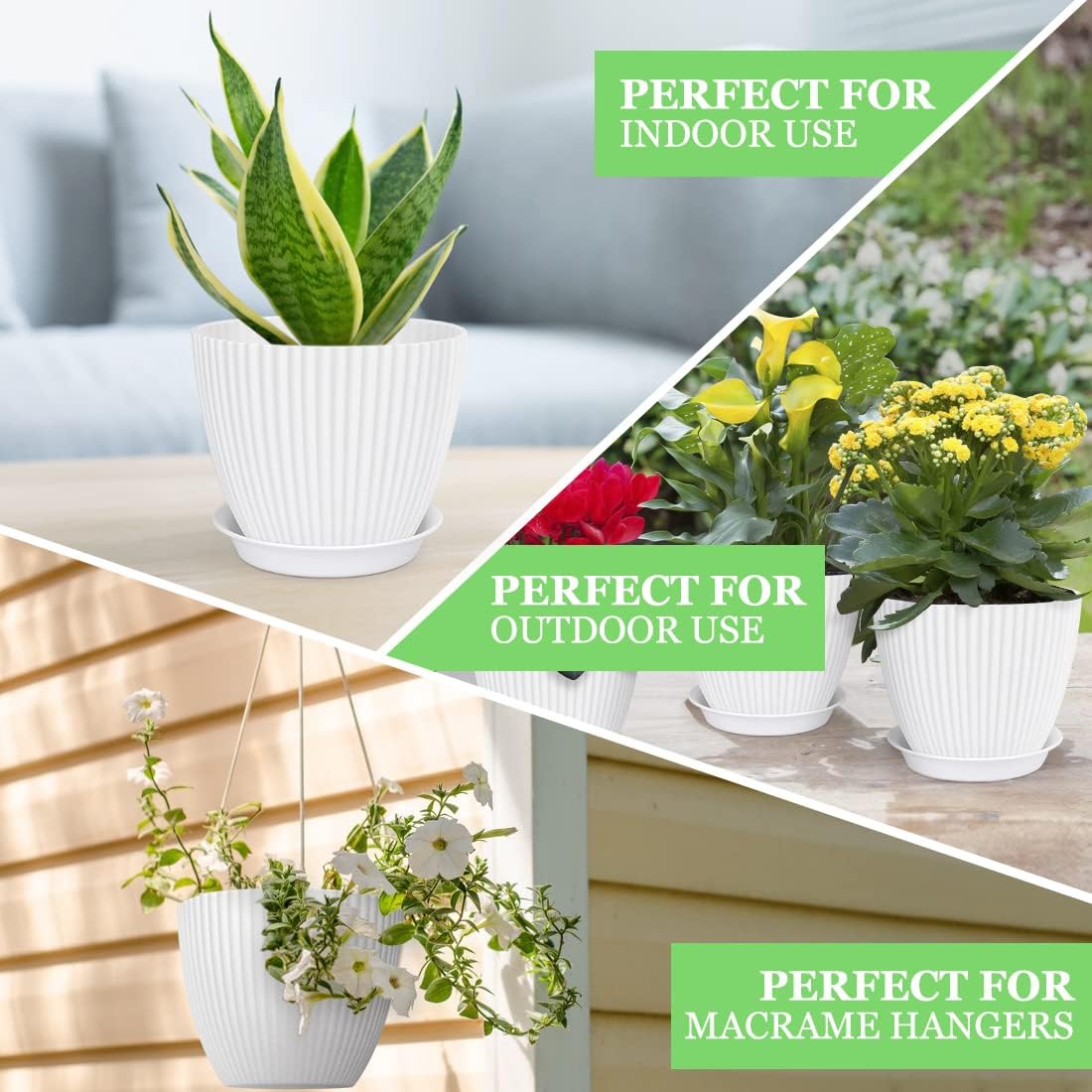 Plastic Plant Pots, 7/6/5.5/5/4.5/4 Inch Plastic Planters Flower Pots with Trays, Planters for Indoor Plants, All House Plants, Flowers with Trowel, Transplanter, Hand Rake and 10 Plant T-Type Tags : Patio, Lawn & Garden