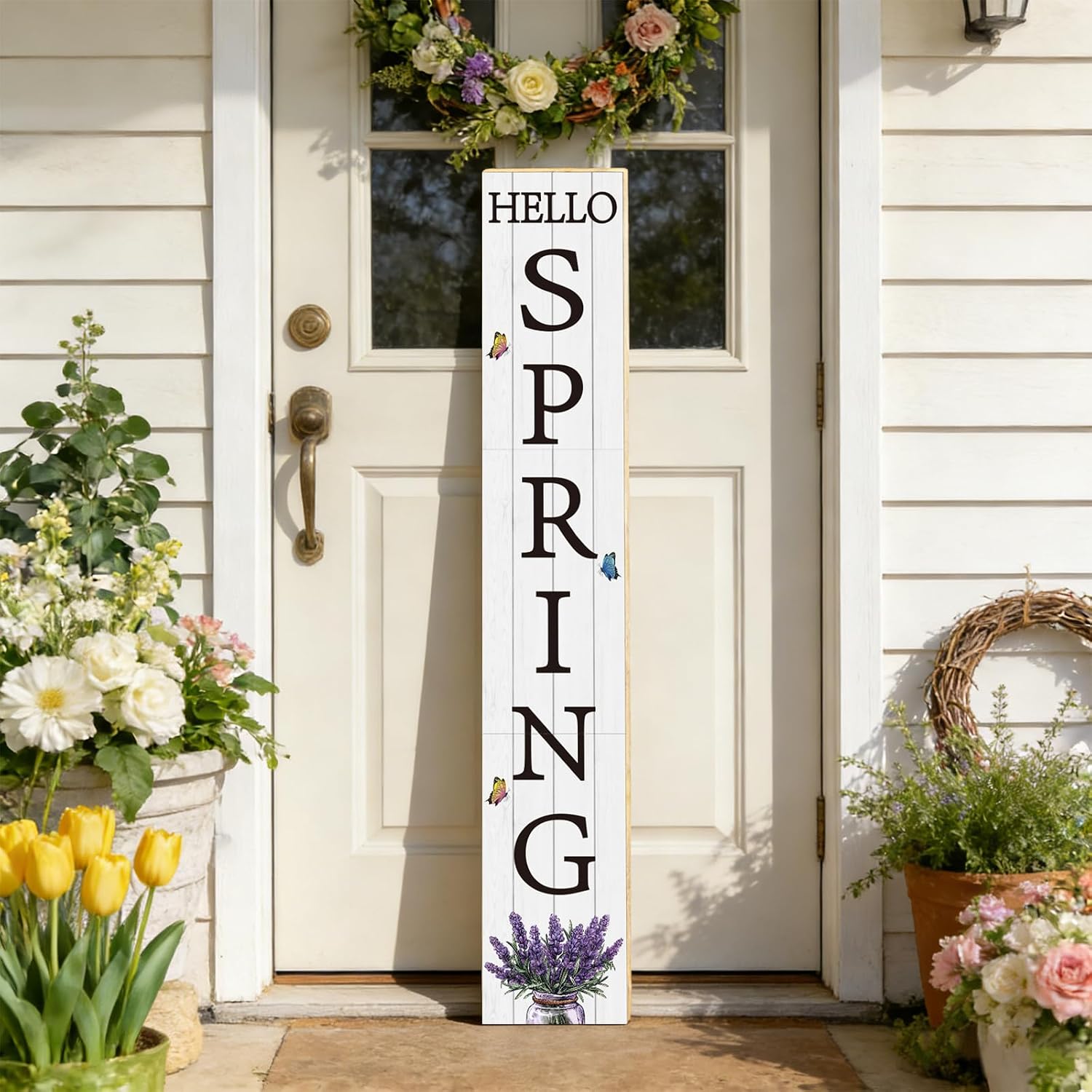 Spring Porch Decor Outdoor Decorations Wooden Door Decorations Indoor Outside Spring Porch Sign Rustic Lavender Welcome Sign for Front Door 46.8 Inch