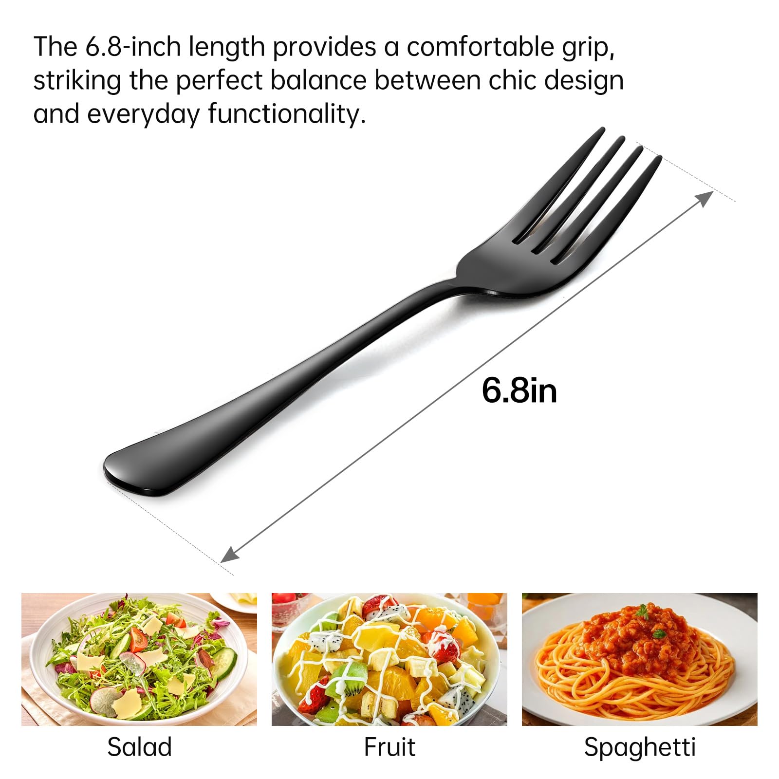 Salad forks stainless steel 12pcs 6.8inch black silverware Mirror Polished — Amazon image 3