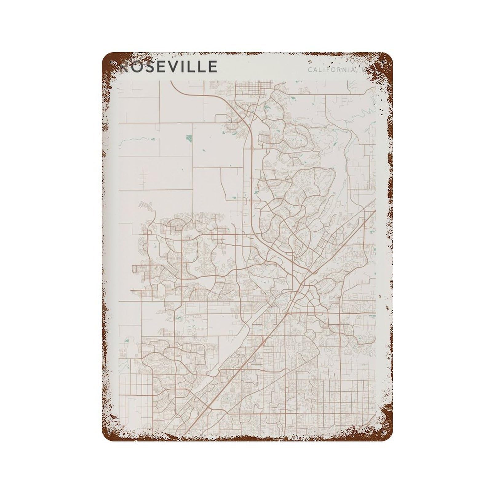 xiaoxiaoshen Roseville Map California Travel Gift Minimalist Wall Decor Art Metal Tin Poster Modern Home Decor Art Home Bar Shop Decorations Vintage Sign 40x30cm
