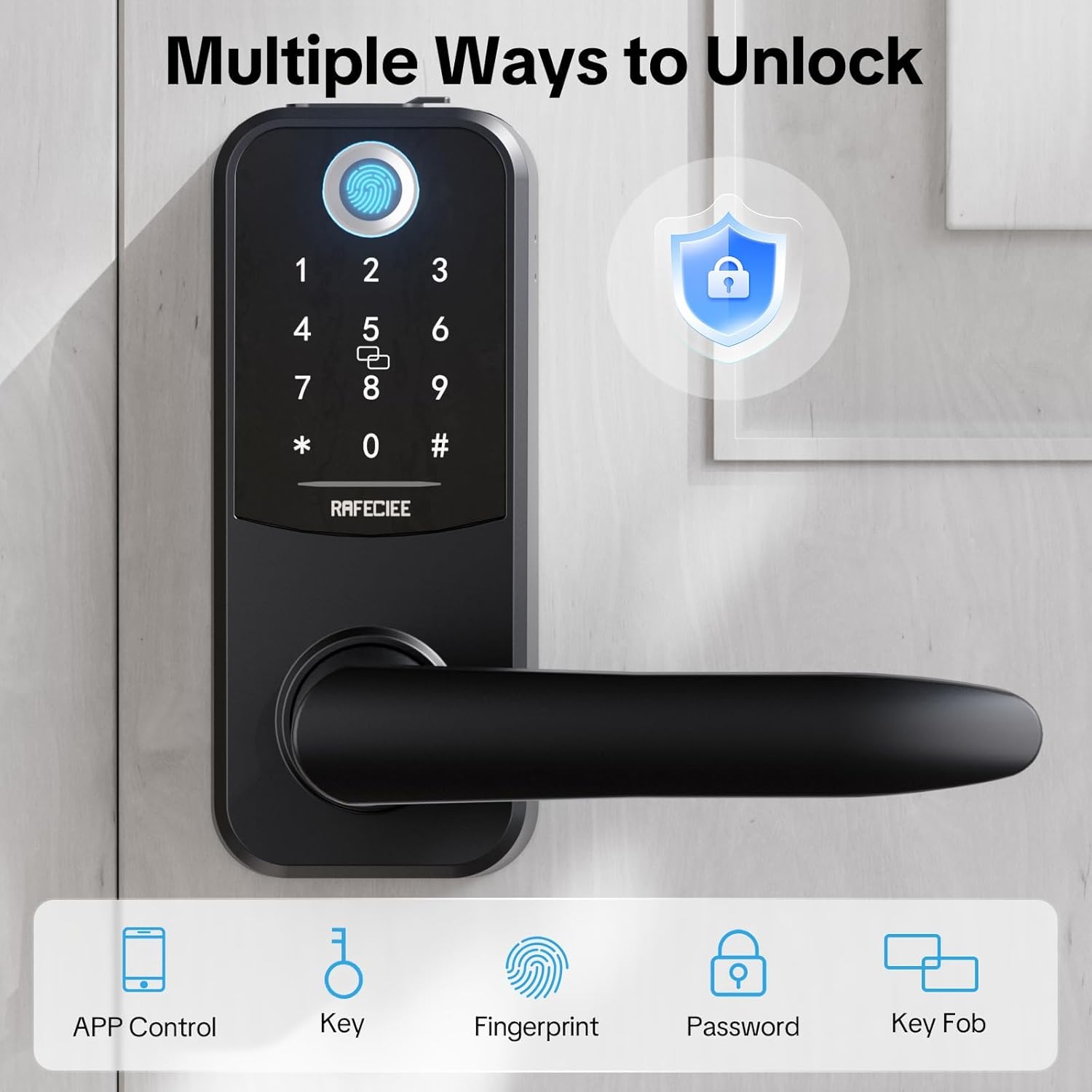 Smart Keyless Entry Door Lock with Handle, Electronic Keypad Door Lock with Handle - Key Pad Door Lock for Exterior Front Door, Easy Install Fingerprint Door Knob