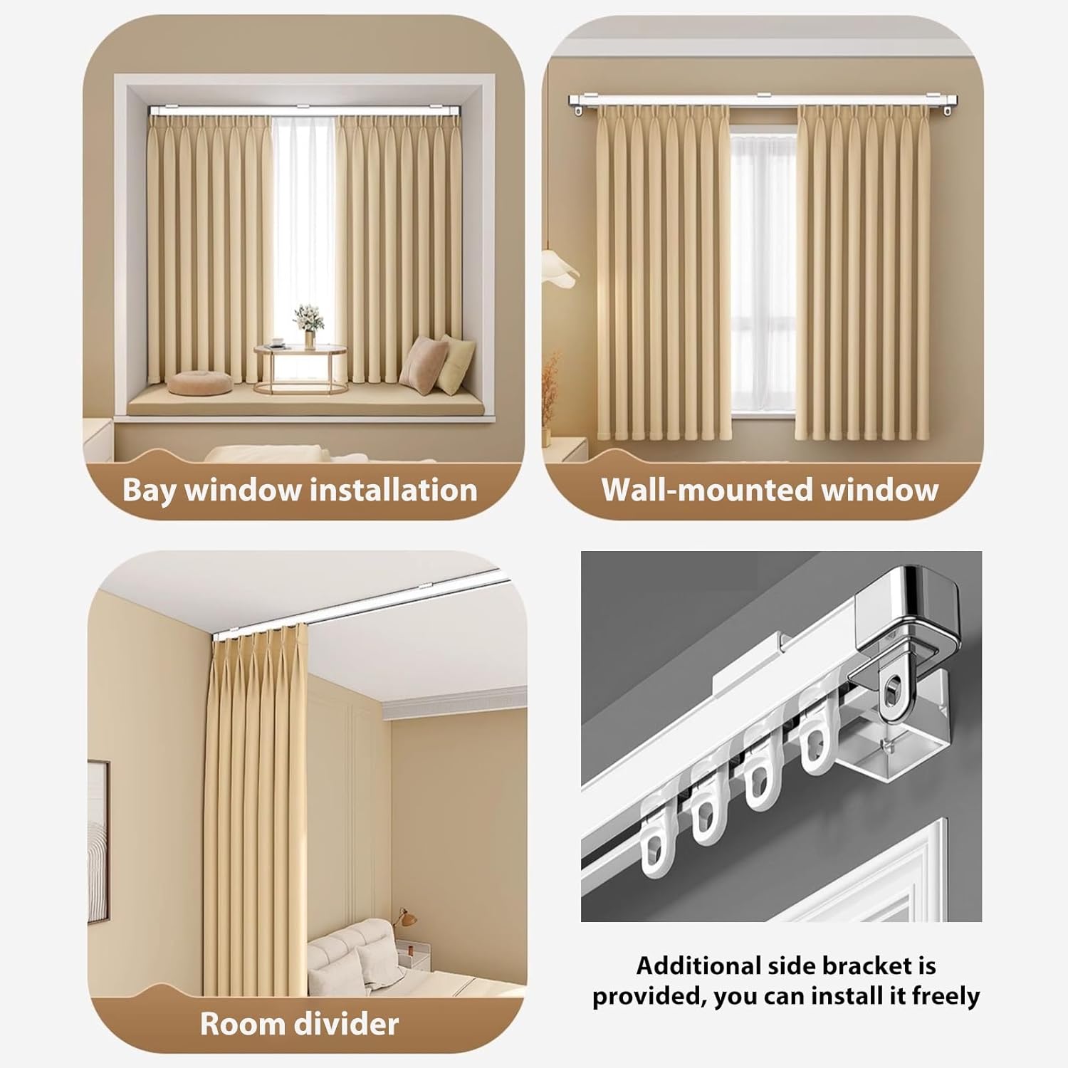Adjustable Retractable Ceiling Curtain Track Set, Wall/Ceiling Mount Sliding Curtain Rod for Room Dividers & Bay Windows, 85-150CM (2.8-4.9FT) - Easy Installation