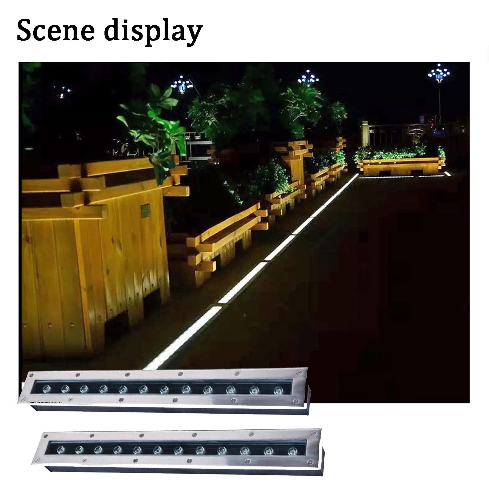 Forma a Striscia Lunga Faretti da Pavimento Incasso LED Luci Terra Acciaio Inossidabile Esterno IP67 Impermeabile Faretto per Sentieri Giardino Ponte (Color : Blue, Size : 36W-AC85-265V)