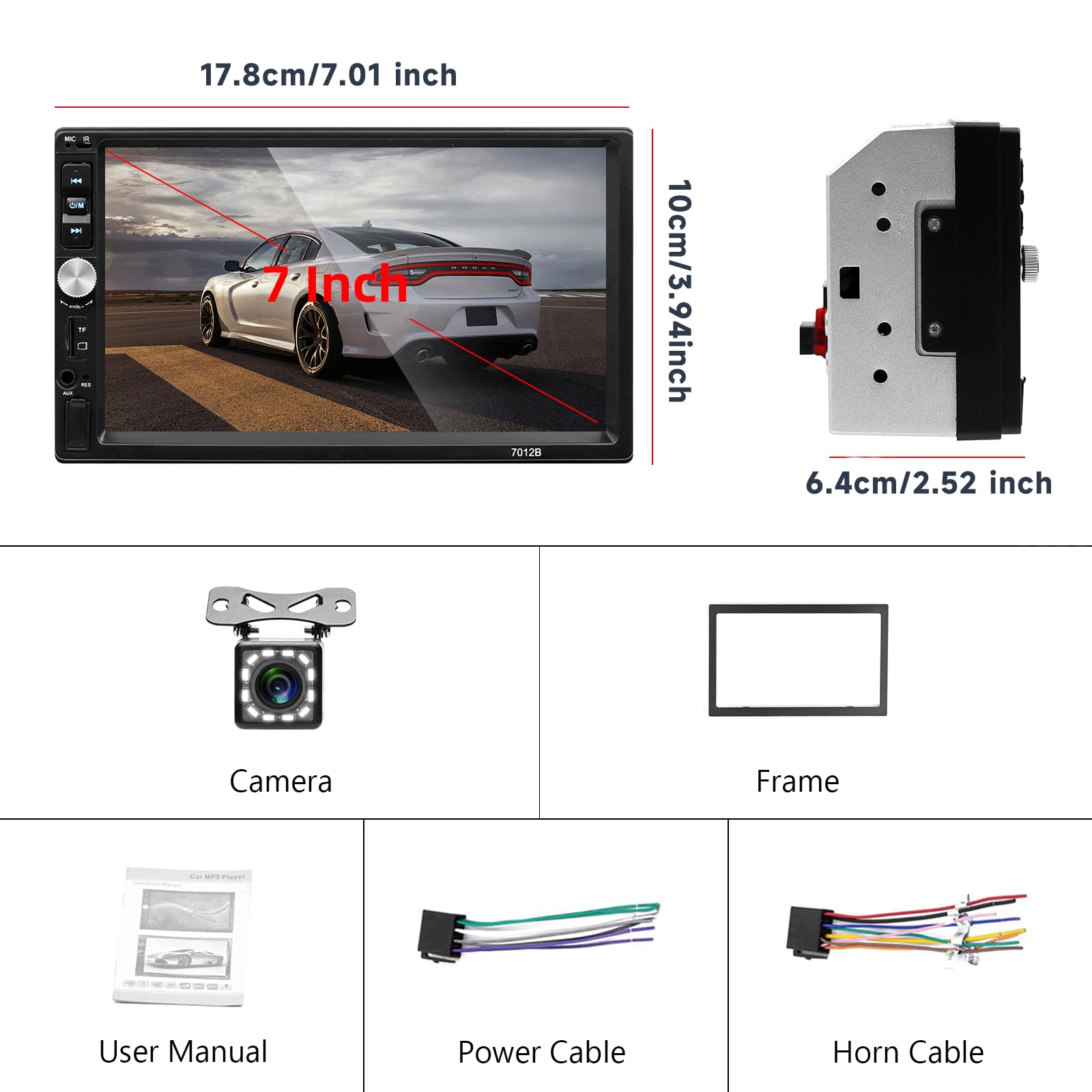 Autoradio 2 Din 7 Pouces Bluetooth Auto Radio Écran Tactile Lecteur Téléphone Android Miroir Lien FM Autoradio AUX TF/SD USB + Caméra de Recul Auto Stéréo Hodozzy Double Din Radio Voiture