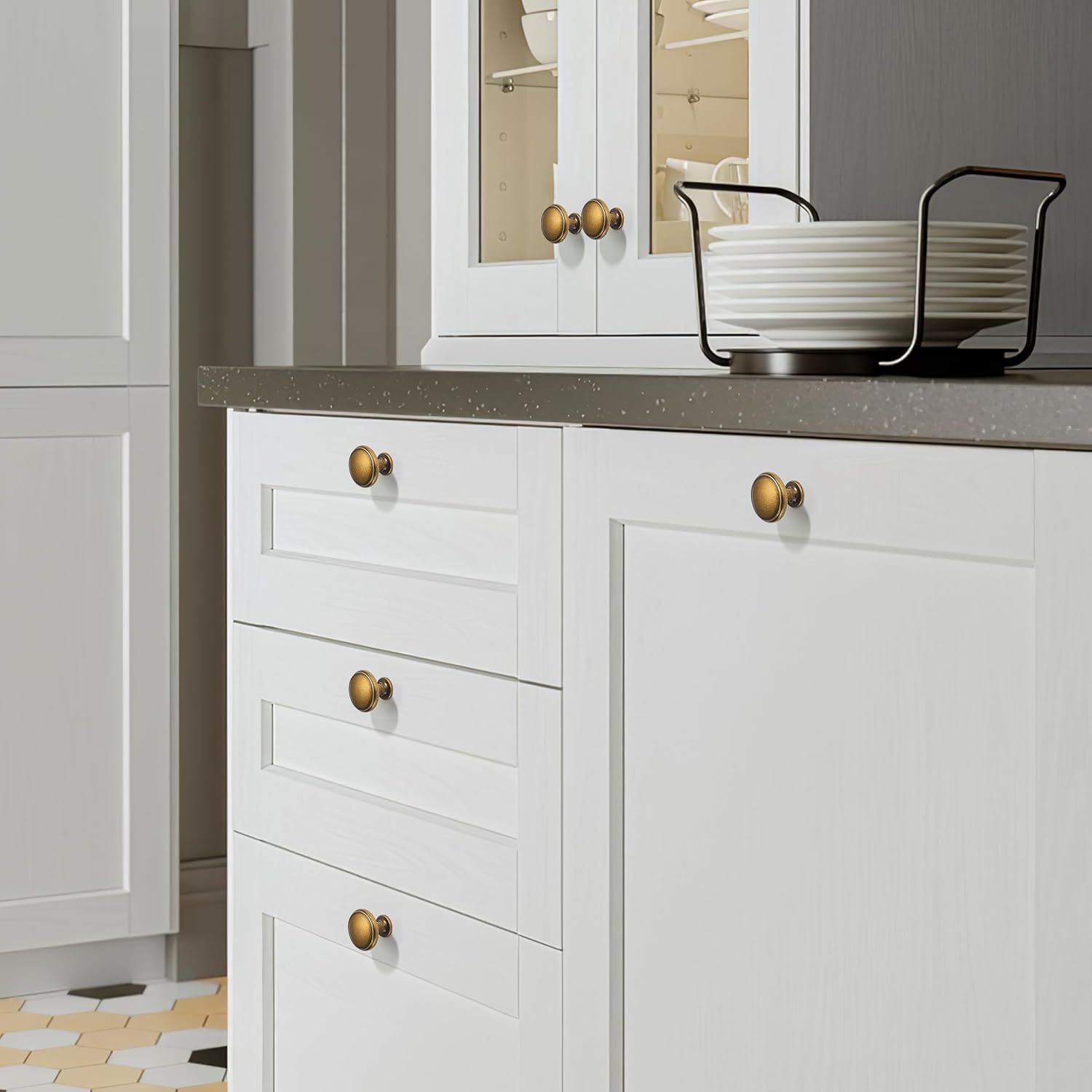 20 Pack Antique Brass Cabinet Knobs Drawer Knob Kitchen Hardware - Single Hole Vintage Retro Cabinet Knobs Kitchen Cabinet Pulls for Closet Wardrobe Dresser Cupboard