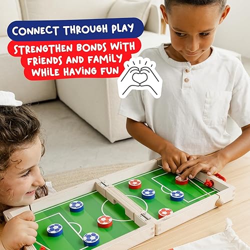 Miniatura 7 de Nene Toys Sling Goal, juego de disco de madera para niños y adultos, juego de mesa familiar de ritmo rápido para niños de 4 años en adelante, juego