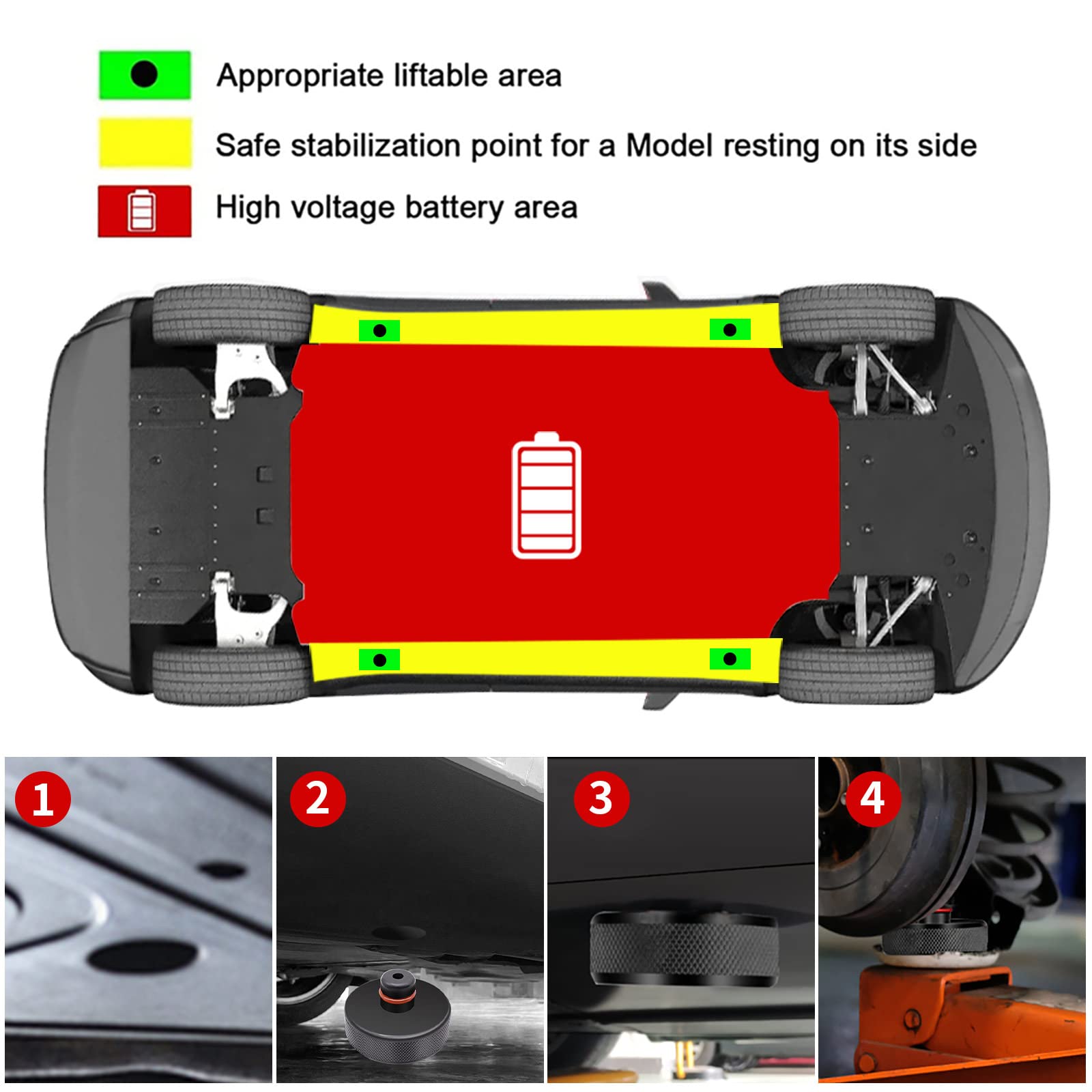 Podkładka do podnoszenia podnośnika, Askwhy Jack Puck Pads do modelu Tesla 3/S/X/Y, podnośnik, narzędzie z pudełkiem do przechowywania, 4 szt