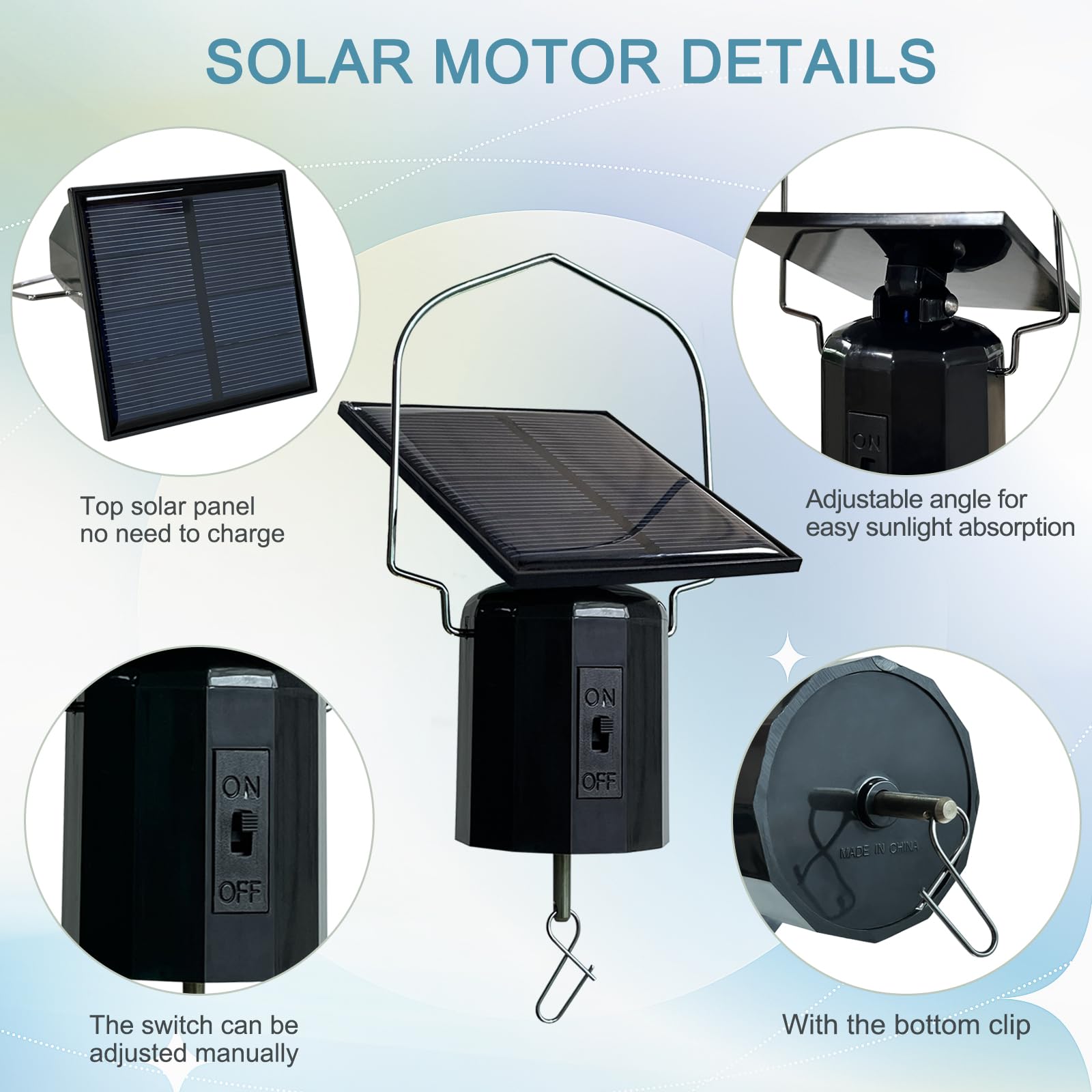 Goolyrusim Moteur à énergie solaire rotatif à énergie solaire pour carillons, attrape-soleil, affichage suspendu, jardin, cour, terrasse, pelouse, décoration extérieure, capacité de charge de 1,8 kg