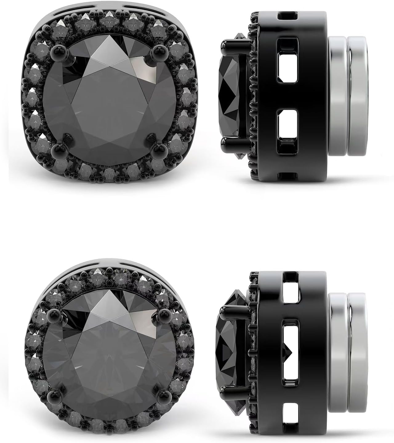 2 Pairs Magnetic Earrings for Men with 5A Cubic Zirconia, Stainless Steel Clip On Fake Earrings Non Pierced Magnet Nose Stud Piercings for Women, 6/8MM Simulated Diamond, Gold/Silver/Black Color
