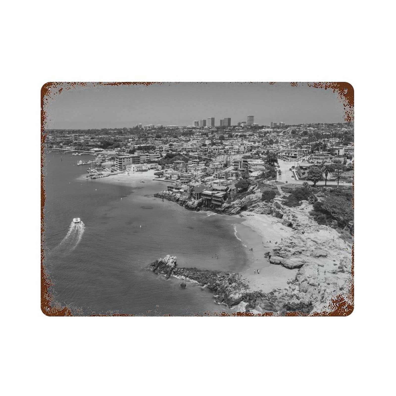 xiaoxiaoshen Black And White Newport Beach Photo Decor California Wall Decor Art Metal Tin Poster Modern Home Decor Art Home Bar Shop Decorations Vintage Sign 30x40cm