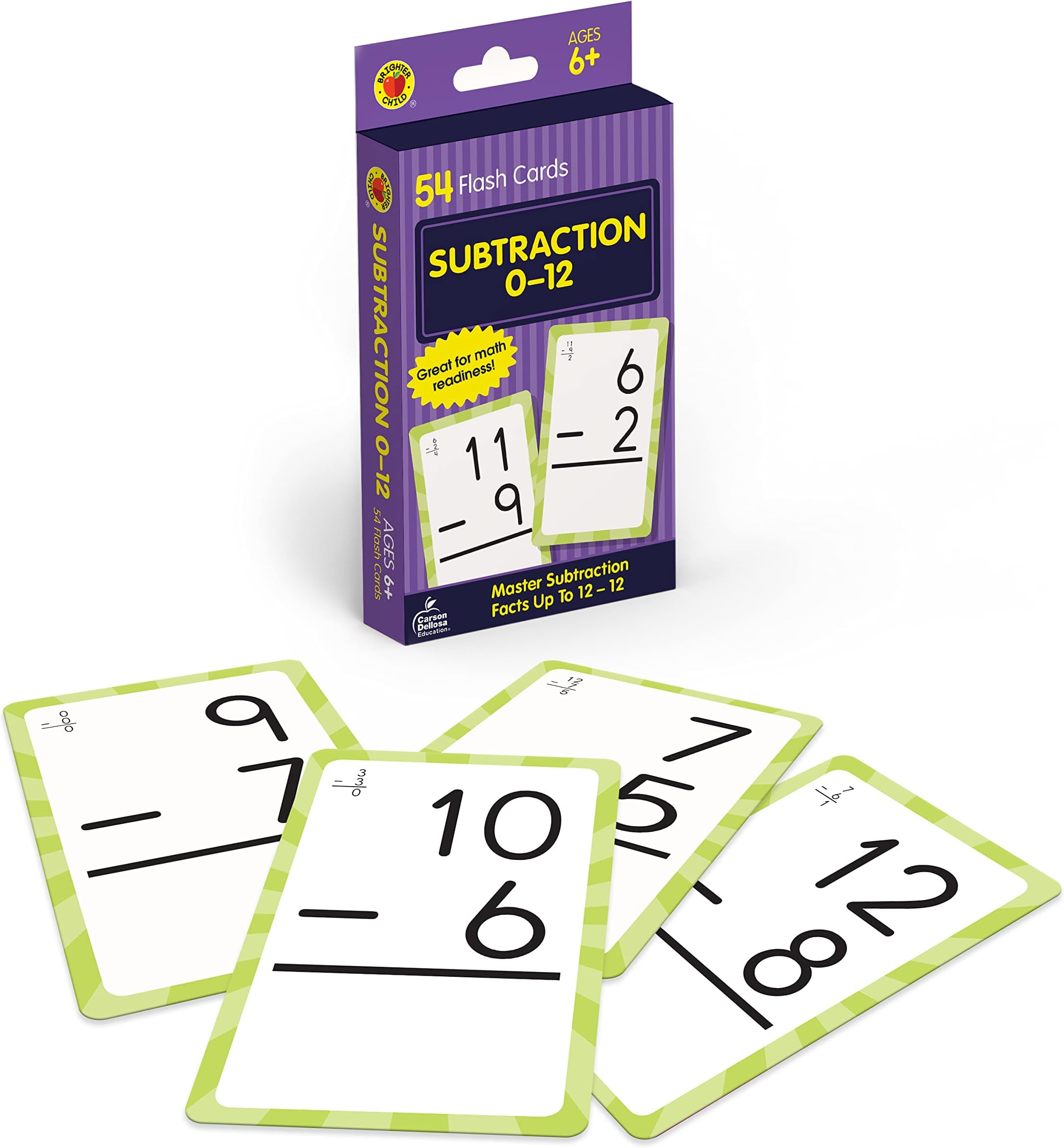 Carson Dellosa Subtraction Flash Cards 0-12, Double Sided Math Flash Cards With Subtraction Facts 0 Through 12, 1st Grade Math and Up, Math Game for Kids Ages 6+