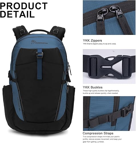 Miniatura 3 de MOUNTAINTOP Mochila de senderismo de 40L Mochila ligera para acampar con correa de cintura y cremalleras YKK, Negro&azul, Mochilas Daypack