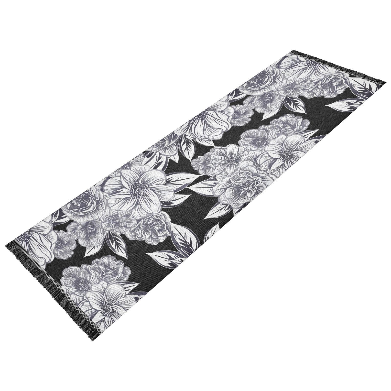 Flowers Lines Elegant Black Runner Rug for Hallways Kitchen Rugs Washable Rug for Living Room Entryway Floors 72 * 23.5 in