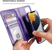 Vista 4 de Bocasal Funda tipo cartera desmontable para iPhone 13 Pro Max con bloqueo RFID, ranuras para tarjetas, soporte magnético de piel sintética de alta