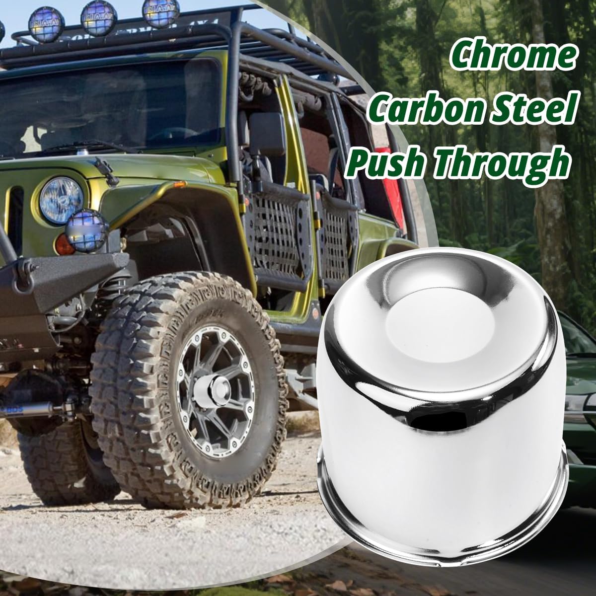 2 Pcs 4.25" Push Through Wheel Center Caps for Truck Trailer RV - Carbon Steel Closed-end Hub Caps (Fits 4.25" Bore, 3.66" Tall, Chrome)
