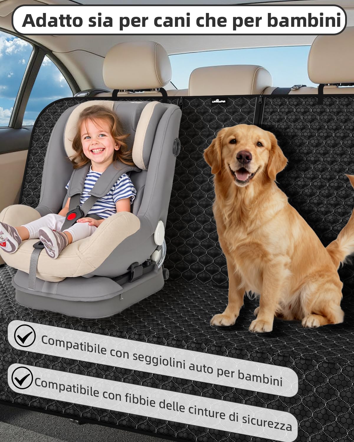 Coprisedile Auto per Cani Antiscivolo Impermeabile Copertura Sedili Auto per Cani Compatibile con Seggiolino Auto Copri Sedile Auto per Cani Bambini Adatto alla Maggior Parte delle Auto SUV