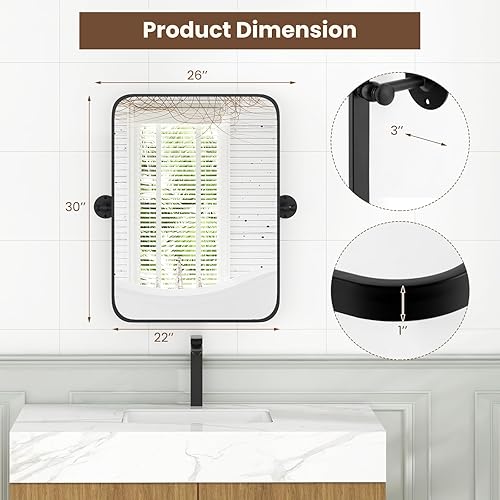 Miniatura 9 de Tangkula Espejo de baño de 30 x 22 pulgadas, espejo rectangular con película inastillable, tornillos de expansión, soportes de pared, espejo