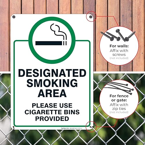 Miniatura 4 de Sigo Signs - Letrero de área de fumar por favor use cigarrillos 10 x 14 pulgadas aluminio libre de óxido 040 resistente a la decoloración fabricado