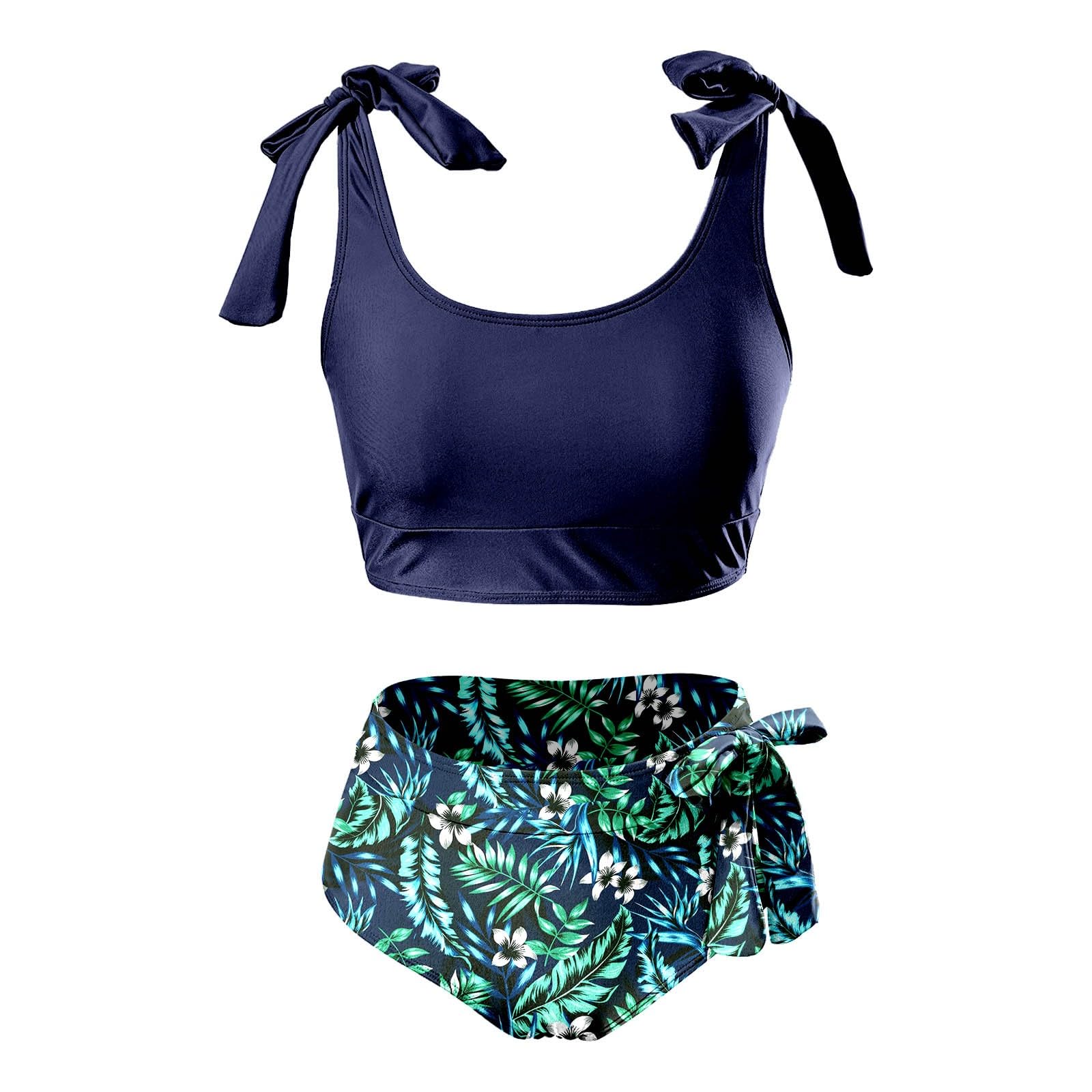 Generisch Bikini da donna, costume da bagno Tankini, costume da bagno con motivo floreale, bikini a vita alta, effetto modellante