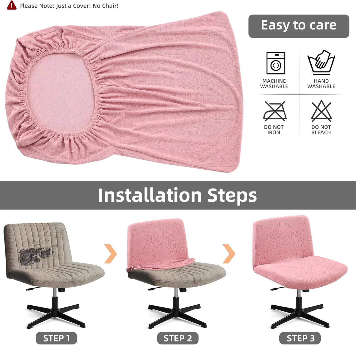 Fuloon Criss Cross Chair Cover, Waterproof, Stretchable, Solid Jacquard, Suited for Armless/Office/Desk/Mid Back Wide Seat/Computer/Task/Vanity/Accent Chair (Leaves -Shaped Jacquard, Pink)