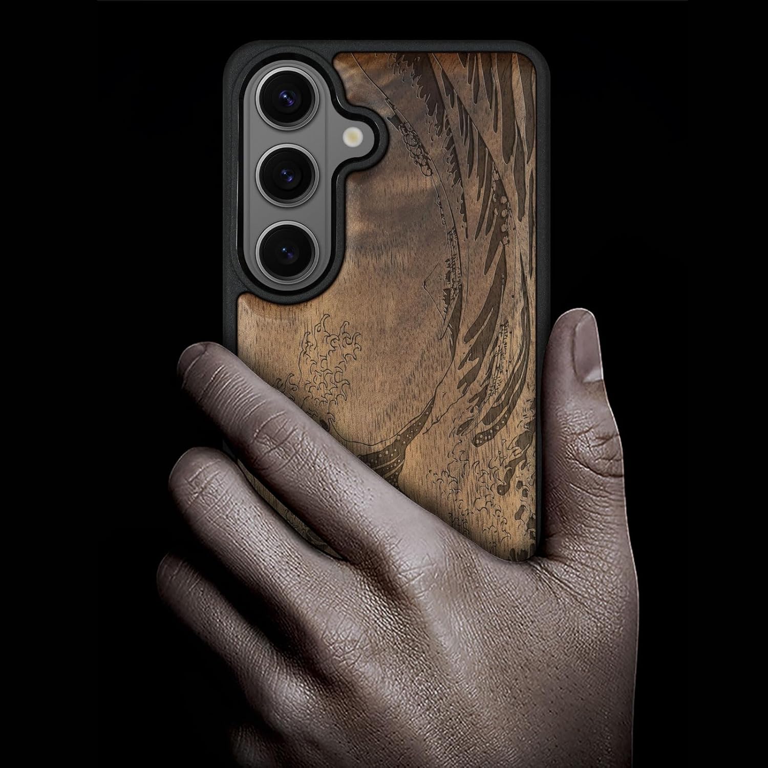 Carveit Magnetic Wooden Case for Samsung Galaxy S26 Case 2026, TPU Shockproof Cover & Wood Artisan Engraved, Compatible with MagSafe Wireless Chargers (Wave Reimagined) Walnut
