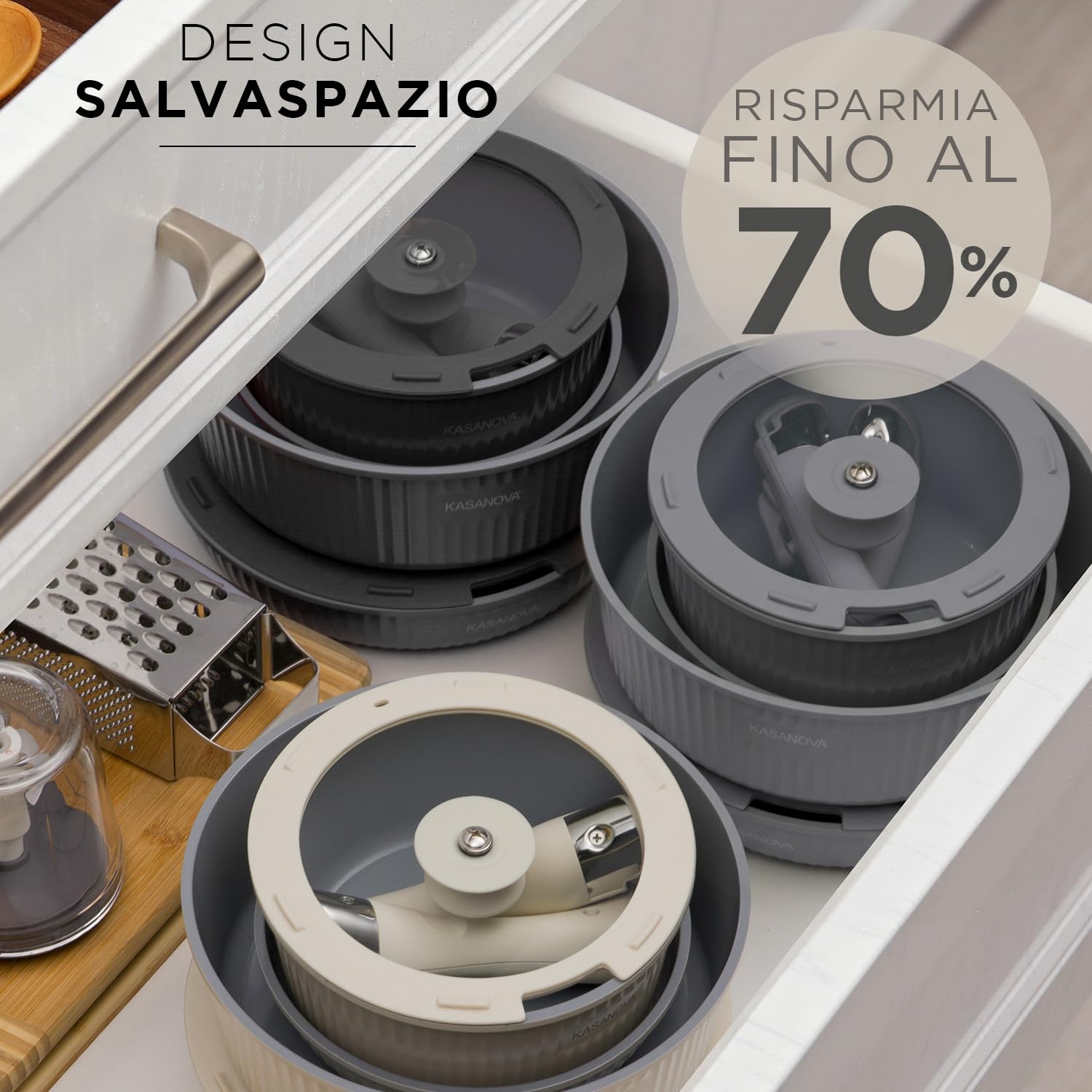 Batteria 9 pezzi Eaziclip grigia con manici staccabili
