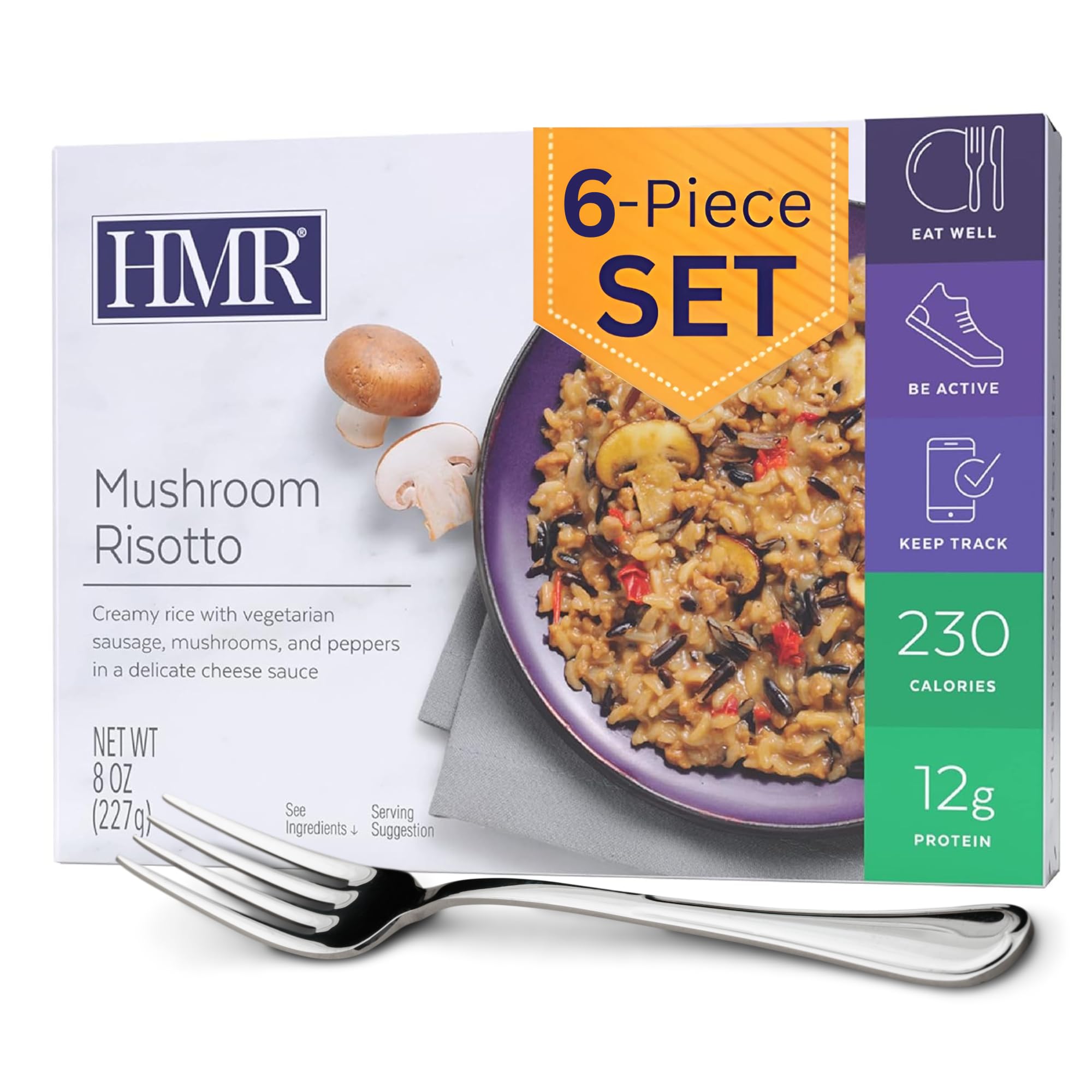 HMR Mushroom Risotto Entrée | Pre-packaged Lunch or Dinner to Support Weight Loss | Ready to Eat | Vegetarian | 12g of Protein | Low Calorie Food | 8oz Serving per Meal | Pack of 6