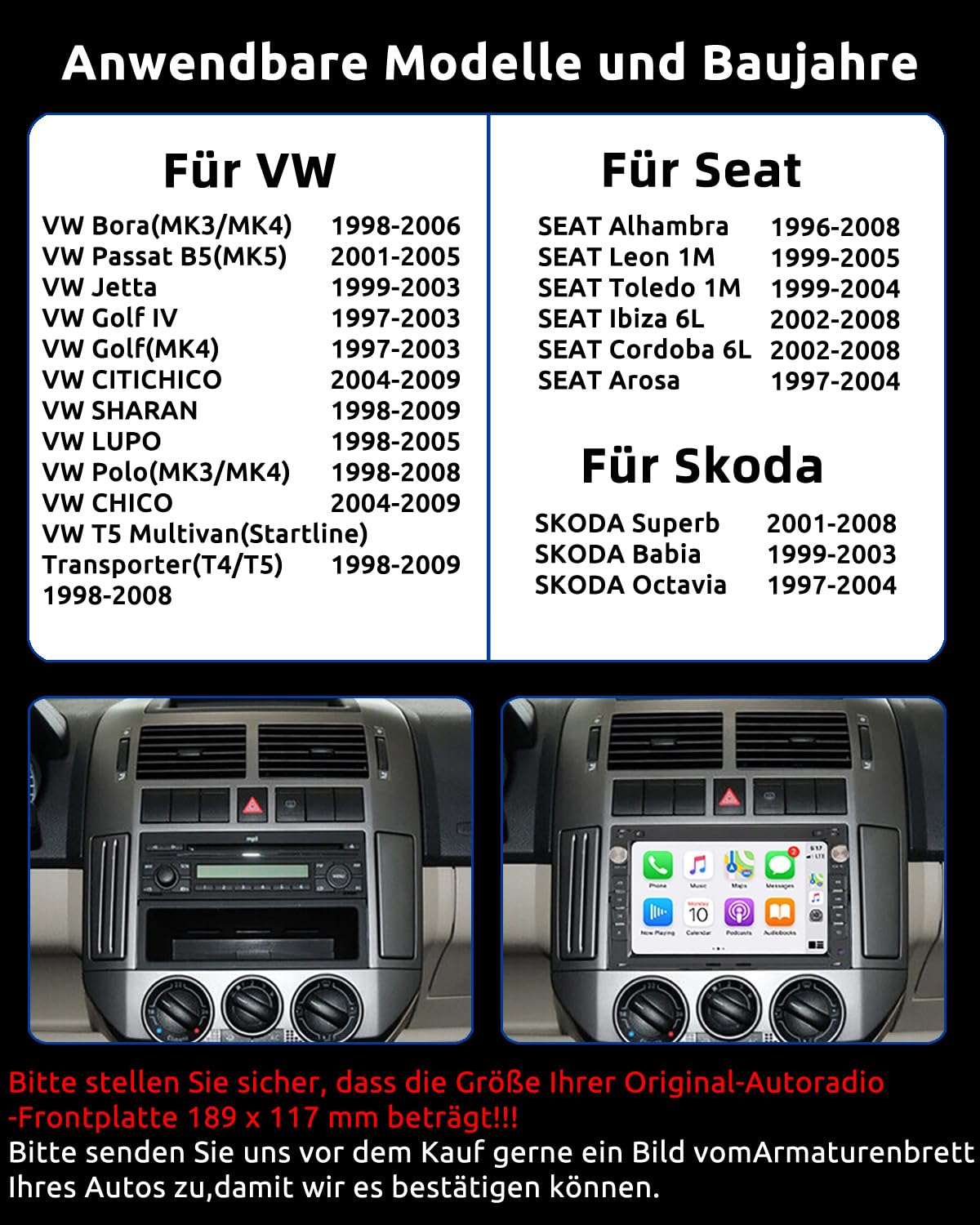 ESSGOO Drahtloses Carplay und Android 2+64G Android 15 Auto Autoradio Für VW Polo MK3/4 9N Golf 4 Passat B5 T5 Seat Skoda, 7 Zoll Touchscreen mit Bluetooth FM RDS GPS WiFi