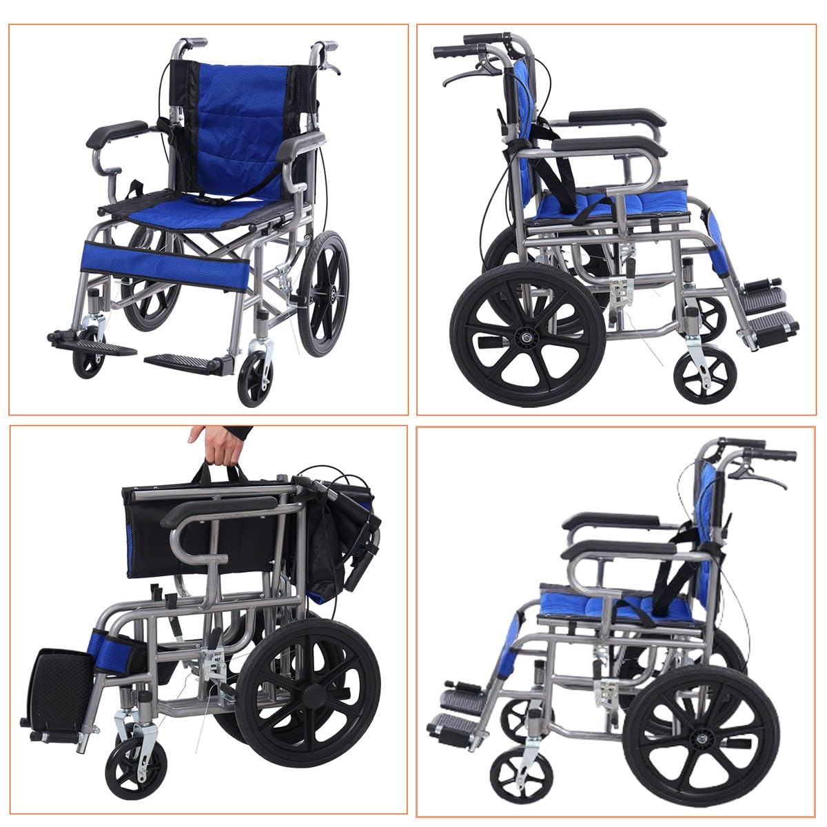 Silla De Ruedas Plegable,Sillas De Ruedas Plegable Ligera De Paseo para Ancianos,Sillas De Ruedas para Adultos,Reposapiés Abatibles Y Extraíbles A