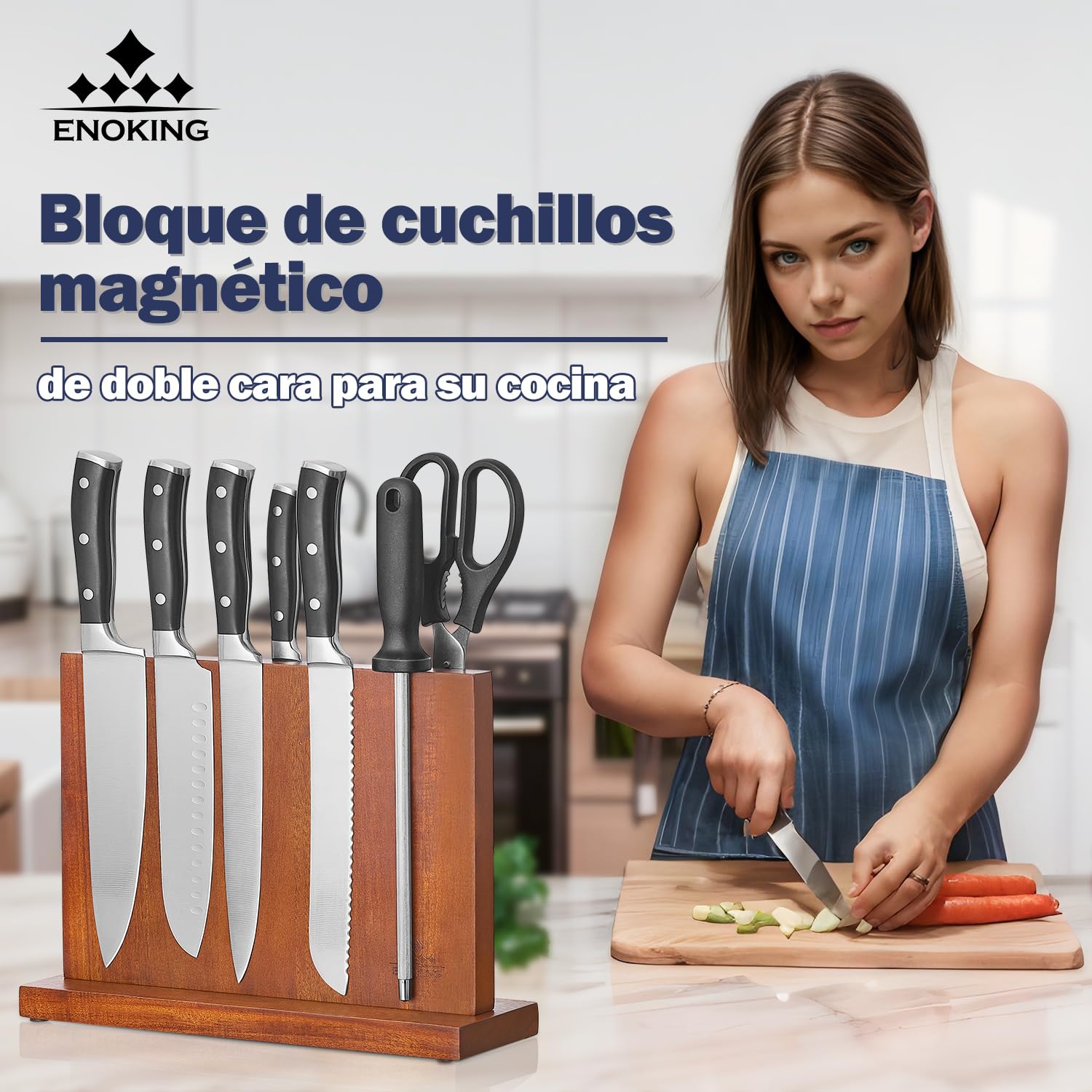ENOKING Soporte Iman Cuchillos De Cocina, Bloque MagnéTico Doble Cara Para Utensilios Cocinero, Tacoma Sin Cuchillos De Acacia Para Cocina Para ExhibicióN Y Almacenamiento De Cubiertos