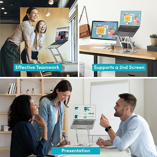 Miniatura 9 de Lifelong Soporte ergonómico giratorio de 360 grados para computadora portátil, elevador de laptop con base giratoria, soporte de computadora