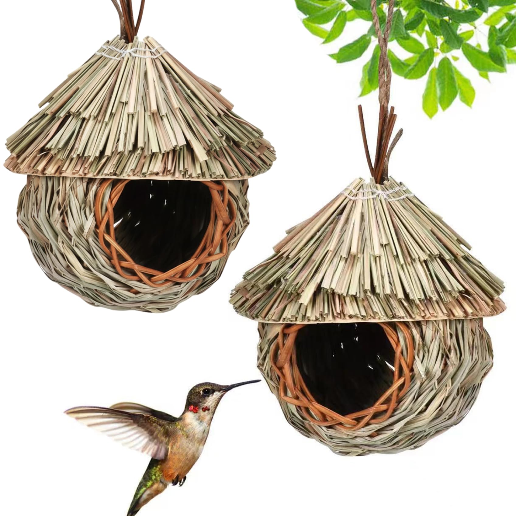Nichoir à oiseaux extérieur en paille tressée pour décorer un jardin rustique