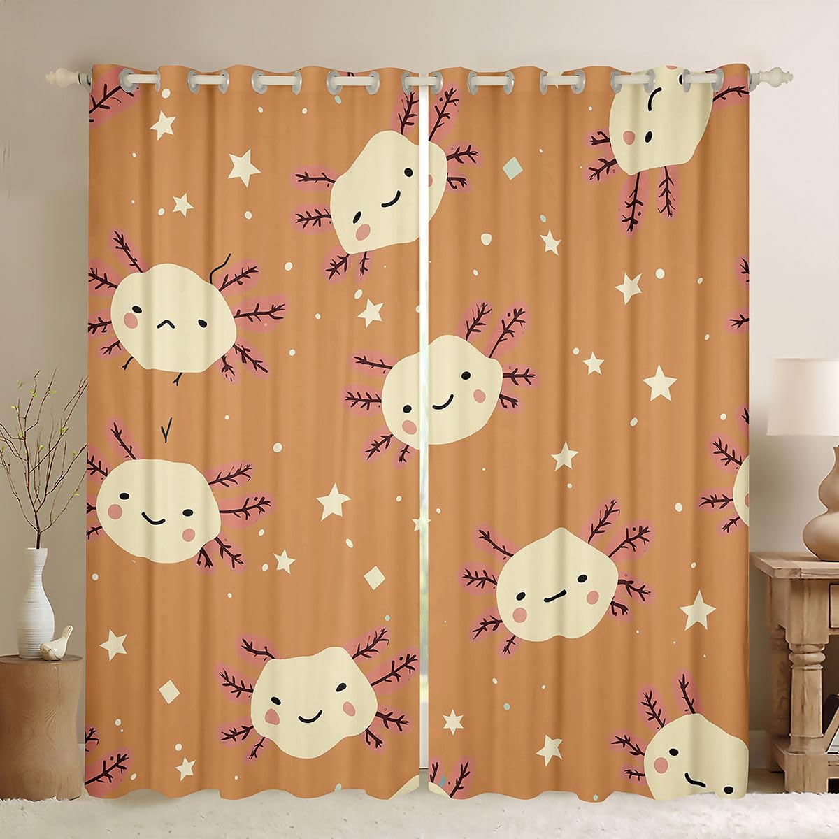 Homemissing Tende oscuranti Axolotl con stampa a stelle, tende oscuranti per camera da letto e soggiorno, decorazione a tema marino, isolamento termico, tende per finestre, 2 pannelli, 132 x 228,6 cm