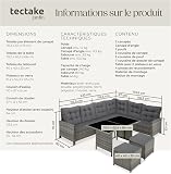 tectake Rattan Garden Furniture Set - 8 Seater Garden Rattan Furniture Set Including an Outdoor Sofa, 2 Stools, Table, Cushions, Assembly Clamps and Instructions - Mottled Grey - 7