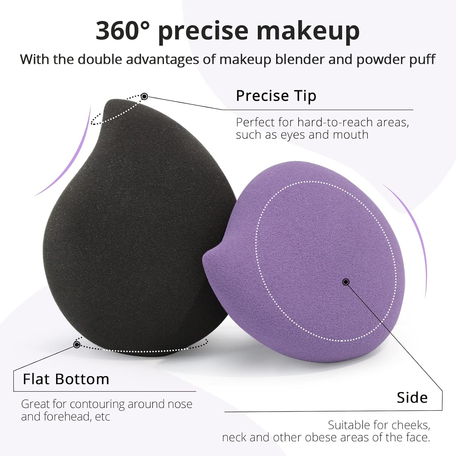 BEAKEY Makeup Sponge, 2 PCS Latex-free and Vegan Beauty Sponge Blender, Dry & Wet Use for Cream, Liquid Foundation & Powder Application (flat droplet-shape, purple & black) : Beauty & Personal Care