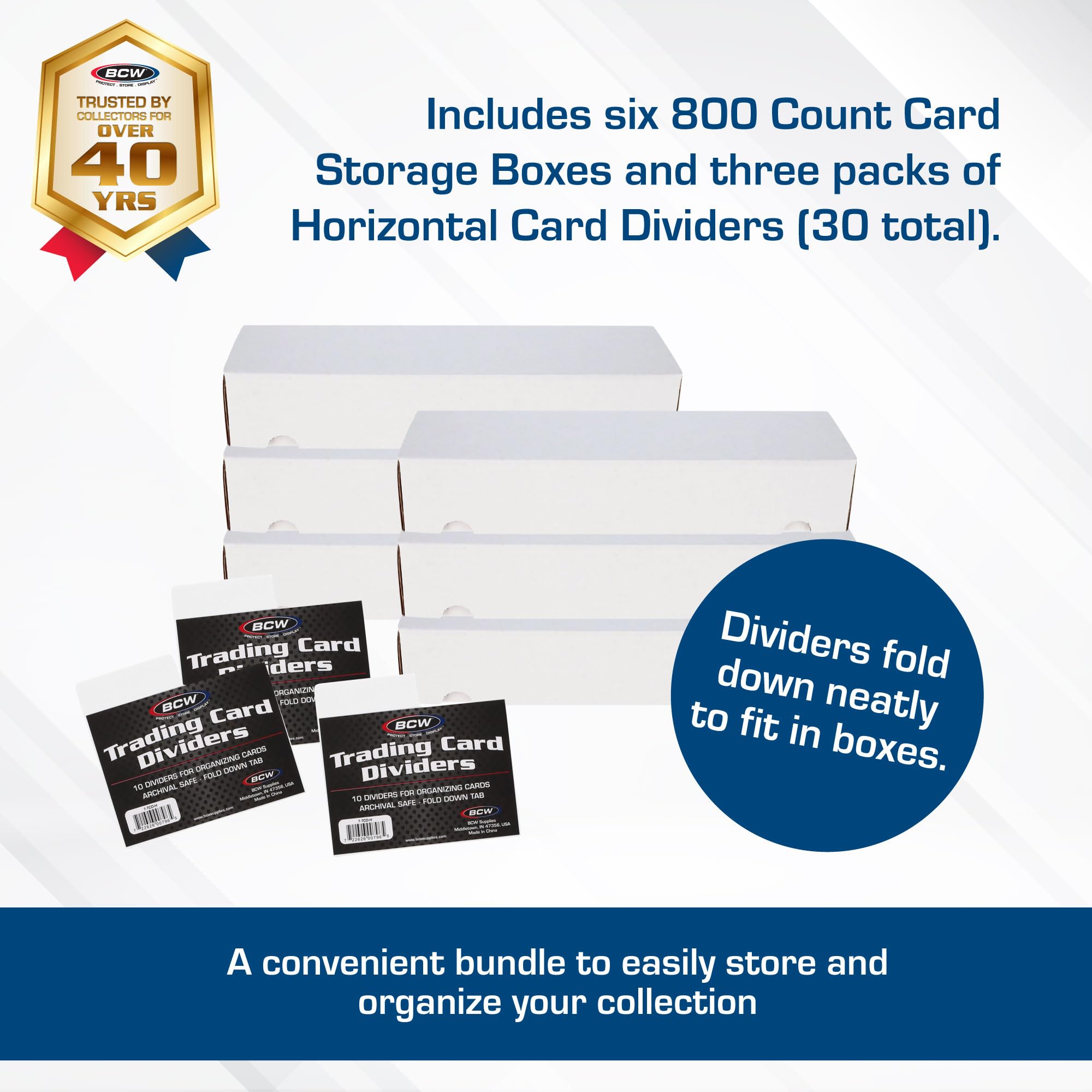 BCW Lot de 6 boîtes de rangement en carton ondulé 800 carats avec 30 intercalaires horizontaux | Rangement sécurisé pour cartes à collectionner, TCG et cartes de sport | Boîtes de rangement en carton