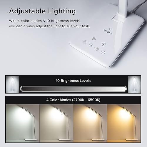 Miniatura 6 de Lámpara de escritorio LED multifuncional con cargador inalámbrico, puerto de carga USB, 4 modos de luz, 6 brillo, control táctil, temporizador